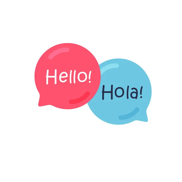 Vertaler App Pictogram Chat Bubbels Met Engels Spaans Vector Illustratiegeïsoleerd — Stockvector