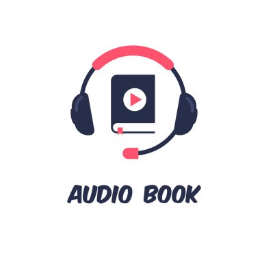 Kapalı kulaklıklı. Audiobook simgesi. Logo şablonu. Vektör illüstrasyonu beyaz arkaplanda izole edildi.