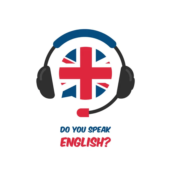 English Language Course Online Learning Distance Education Headphones Earphones Great — Stok Vektör