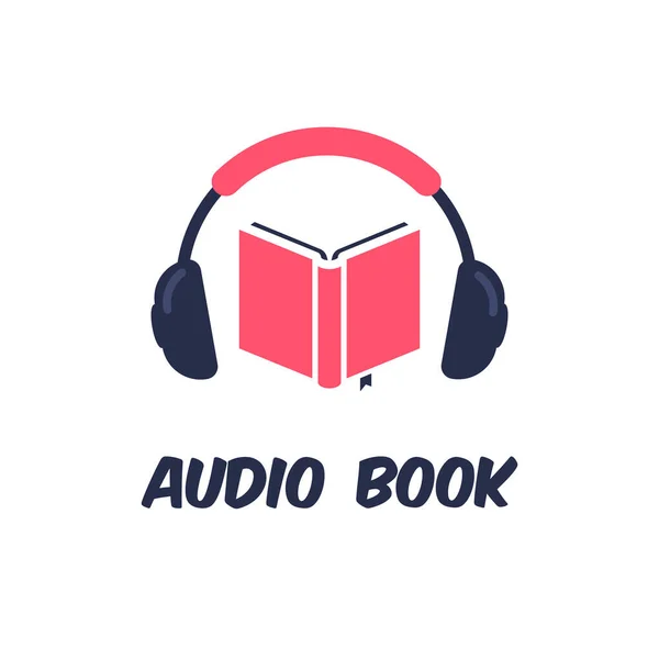 Headphones Open Book Audiobook Icon Logo Template Vector Illustration Isolated — Image vectorielle
