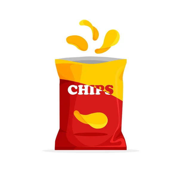 Snack Chips Werden Die Verpackung Gegossen Verpackungsvorlage Für Lebensmittel Vektor — Stockvektor