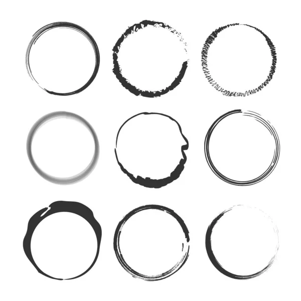 Collection Hand Drawn Black Highlight Circle Highlighter Marks Strokes Stains — Stock Vector