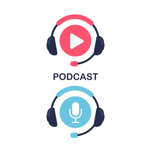 Podcast Radio Design Headphones Mike Logo Play Sign Microphone Bubble — 스톡 벡터