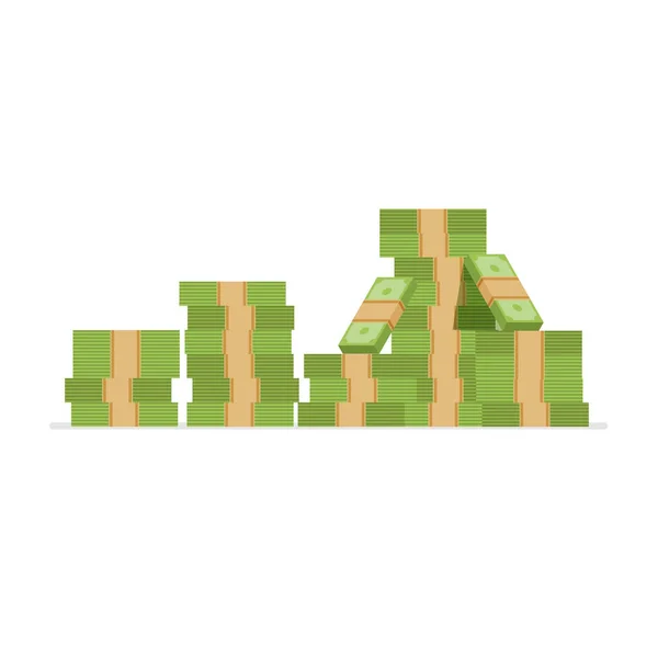 Big Stacked Dollar Pile Cash Trendy Flat Style Dollar Sign — Wektor stockowy