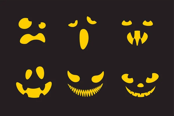 Caras Calabaza Halloween Aterradoras Divertidas Muecas Silueta Fantasma Ilustración Vectorial — Vector de stock