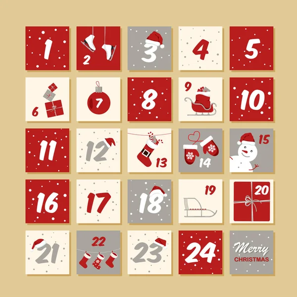Calendário Advento Natal Vetorial Ano Novo Inverno Cartaz Feriados Com — Vetor de Stock