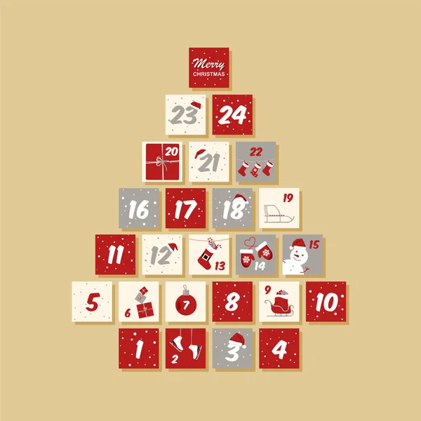 Vektor Adventskalender Winter Neujahrsferien Plakat Mit Daten Nette Dekoration Weihnachtsfeier — Stockvektor