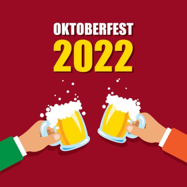 Oktoberfest pankartı ve bir kupa bira. Sonbahar tatili. Çizgi film tarzında vektör illüstrasyonu.