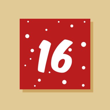 Vektör Noel takvimi. 16 Aralık tarihli kış tatili posteri. Güzel bir gün dekorasyonu. Kar tanesi arka planı. Yeni Yıl.