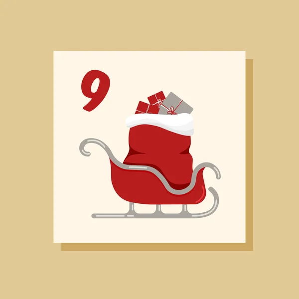 Διάνυσμα Χριστουγεννιάτικο Ημερολόγιο Έλευση Αφίσα Χειμερινών Διακοπών Ημερομηνία Δεκεμβρίου Έλκηθρο — Διανυσματικό Αρχείο