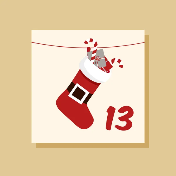 Vektor Adventskalender Winterferien Plakat Mit Datum Dezember Nikolausstrümpfe Mit Geschenken — Stockvektor