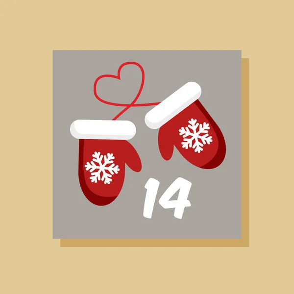 ベクトルクリスマスの到来カレンダー 12月14日の日付の冬休みのポスター 赤は雪の結晶パターンで発光します — ストックベクタ