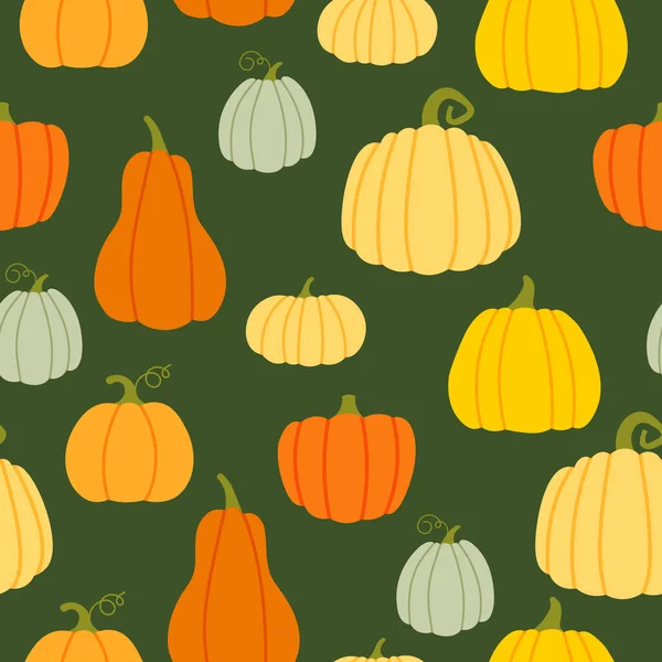 Seamless Vector Pattern Pumpkins Various Shapes Colors Halloween Thanksgiving Day — Stock Vector