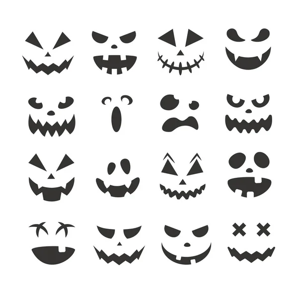 Caras Calabaza Halloween Aterradoras Divertidas Muecas Silueta Fantasma Ilustración Vectorial — Vector de stock