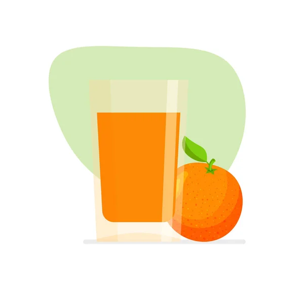 Zumo Naranja Natural Vaso Jugo Fresco Exprimido Con Mitad Cítricos — Vector de stock