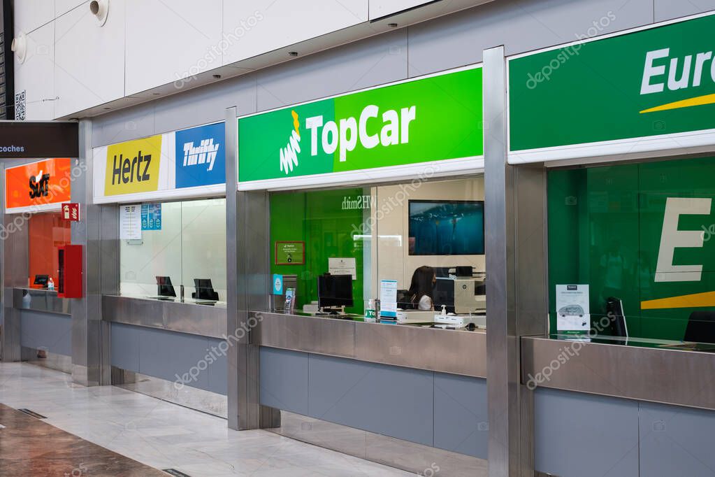 Tenerife, Spain - September, 2021: Car rental companies in airpot, Tenerife