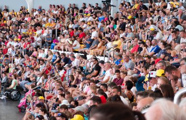 Tenerife, İspanya - Ağustos 2022: Tenerife 'deki Loro Parque' daki Orca balina gösterisinde kalabalık