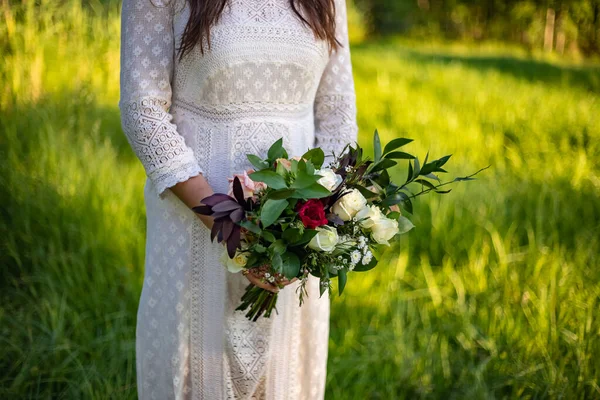 Beau Portrait Beau Jeune Marié Mariée Plein Air — Photo