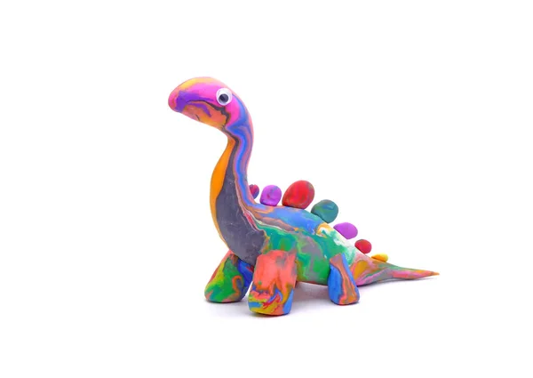 Cute Dinosaur Isoleret Hvid Baggrund Håndlavet Farverig Dino Rainbow Dinosaur - Stock-foto