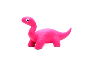 Pink Dinosaur isolated on white background. Handmade Pink Dino, play dough for kids DIY (Do it yourself) classroom clipart