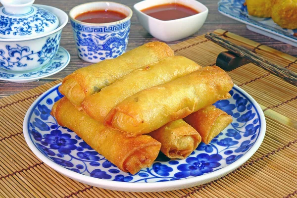 Spring rolls.Deep fried crispy spring rolls, popular Chinese appetizer, vegetarian food