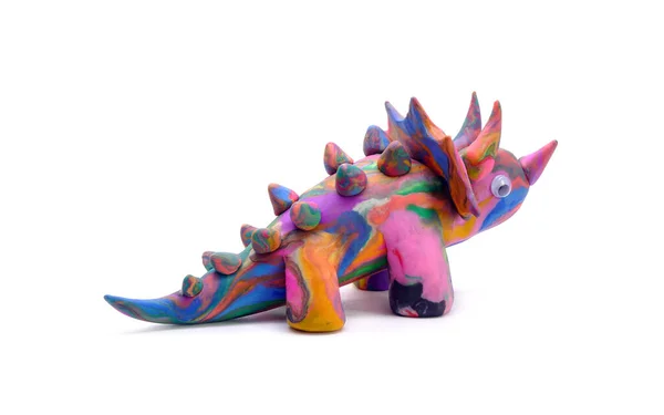 Triceratops Söt Dinosaurie Isolerad Vit Bakgrund Handgjord Färgglada Dino Rainbow — Stockfoto