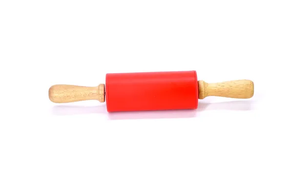 Rolling Pin Isolated White Background Red Wooden Rolling Pin — Stock Photo, Image