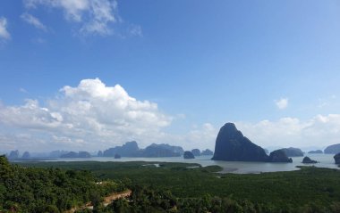 Samet Nangshe Viewpoint is one of the most popular panoramas scenery of Phang Nga Bay in Phang Nga province, Thailand. Selective focus