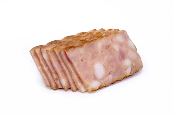 Fatias Porco Fumadas Picadas Bacon Mármore Corte Espesso Isolado Fundo — Fotografia de Stock