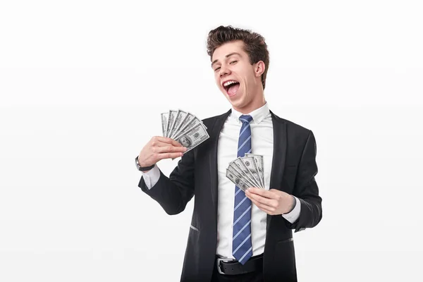 Χαρούμενα επιχειρηματίας με χρήματα — Φωτογραφία Αρχείου