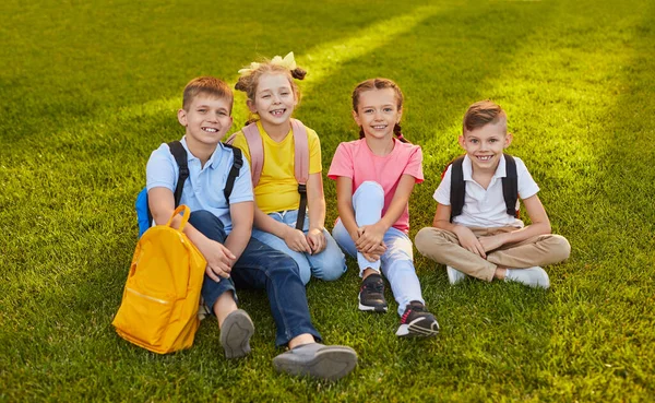 Grupo de alunos pré-adolescentes no gramado no parque — Fotografia de Stock