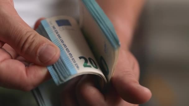 Mężczyźni Liczą Kupę Banknotów Euro Gotówce Pojęcie Wynagrodzenia Niskie Dochody — Wideo stockowe