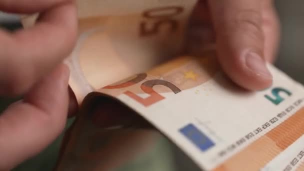 Close Male Hands Counting Euro Money Bills Businessman Paying European — Vídeo de stock