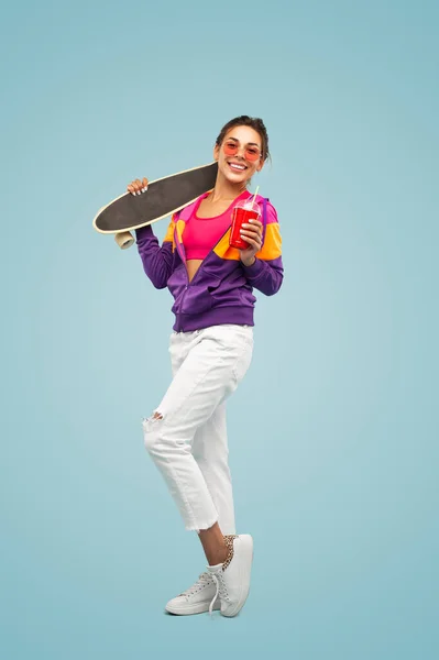 Full Body Active Young Millennial Stylish Outfit Sunglasses Smiling Looking — Foto de Stock