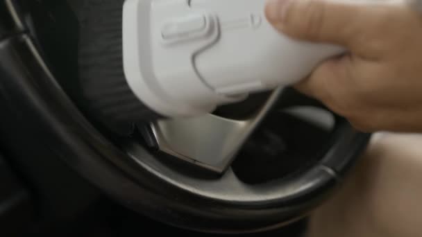 Close Shot Professional Cleaning Car Steering Wheel Vacuum Cleaner Dirt — Stockvideo