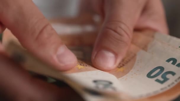 Closeup Man Hands Counting Lot Euros Banknotes Man Counting Cash — Stock Video