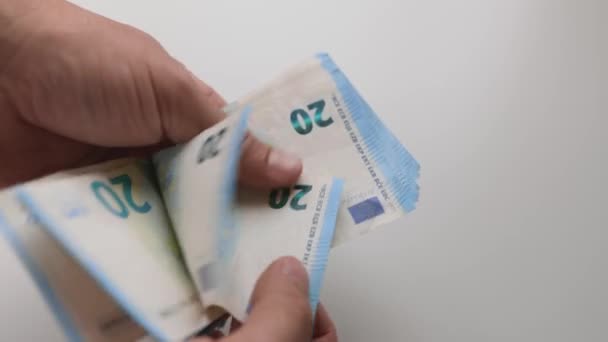 Close Shot Hand Counting Euros Banknotes Male Hands Count European — Vídeo de Stock