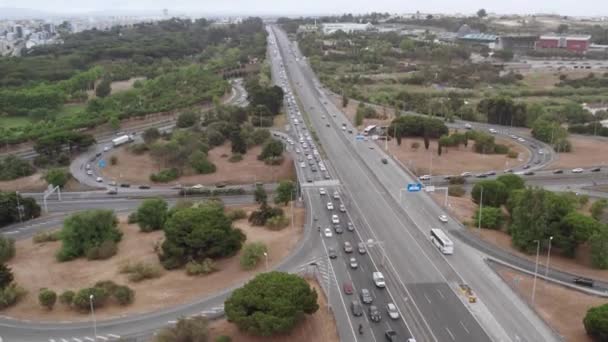 Time Lapse Aerial View Road Junction Cloverleaf Crossing Car Traffic — Vídeos de Stock