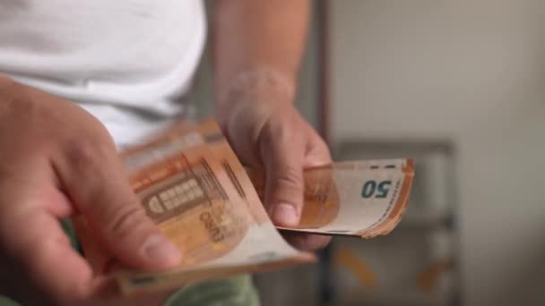 Close Man Hands Counting Euro Money Bills Paper Currency Concept — Stockvideo