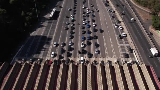 Aerial Shot Highway Tolls Traffic Jam Busy Day Multiple Cars — Vídeos de Stock