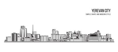 Şehir Binası Soyut Basit şekil ve modern tarz sanat vektörü tasarımı - Erivan şehri