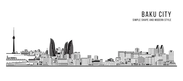 Cityscape Building Astratto Forma Semplice Arte Moderna Design Vettoriale Baku — Vettoriale Stock