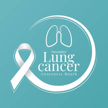 Kasım ayında, akciğer kanseri farkındalığı bir aylık metin ve çizgi akciğer sembolü Pastel yeşil arka plan vektör tasarımı üzerinde daire çerçevesi etrafında yapılan beyaz kurdele
