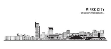 Şehir Binası Soyut Basit şekil ve modern tarz sanat vektörü tasarımı - Minsk şehri