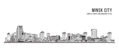 Şehir Binası Soyut Basit şekil ve modern tarz sanat vektörü tasarımı - Minsk şehri