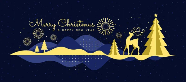 Feliz Natal Feliz Ano Novo Veados Ouro Árvores Natal Ouro — Vetor de Stock