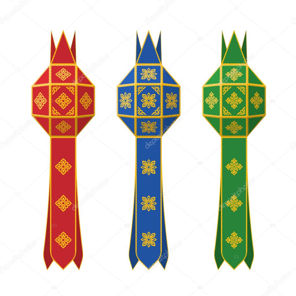 Red, blue and green lanna lantern Thai traditional vector design