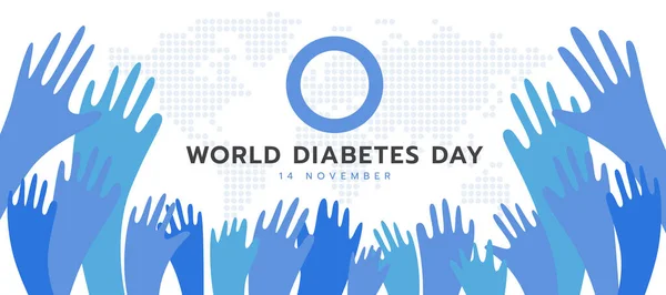 World Diabetes Day Text Blue Circle Symbol Abstract Hands Raised — Stock Vector