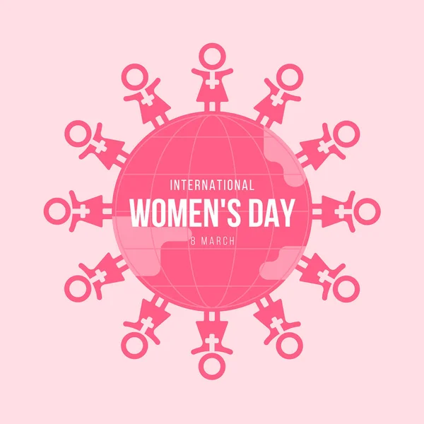 Internationale Vrouwendagtekst Roze Menselijke Vrouwen Met Vrouwelijk Hoofdteken Rond Wereldwijd — Stockvector