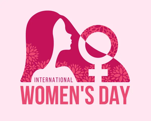 Internationale Vrouwendag Roze Lange Haar Vrouw Zijwaarts Vrouwelijk Symbool Met — Stockvector